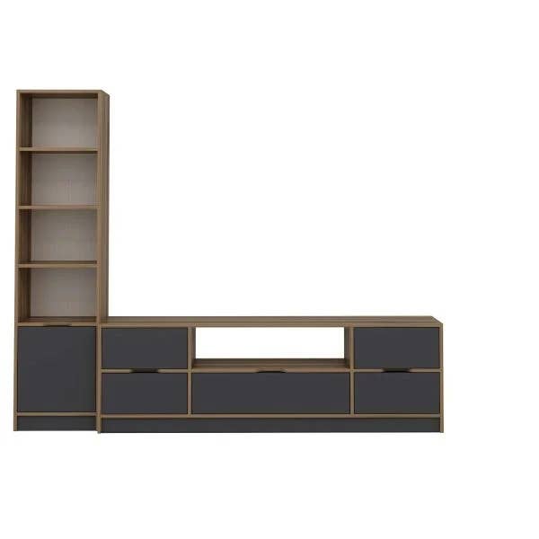 benjashop - Wholesale Console Table - Elina Set 6 TV Unit + 1K Bookshelf - Gold/Anthracite