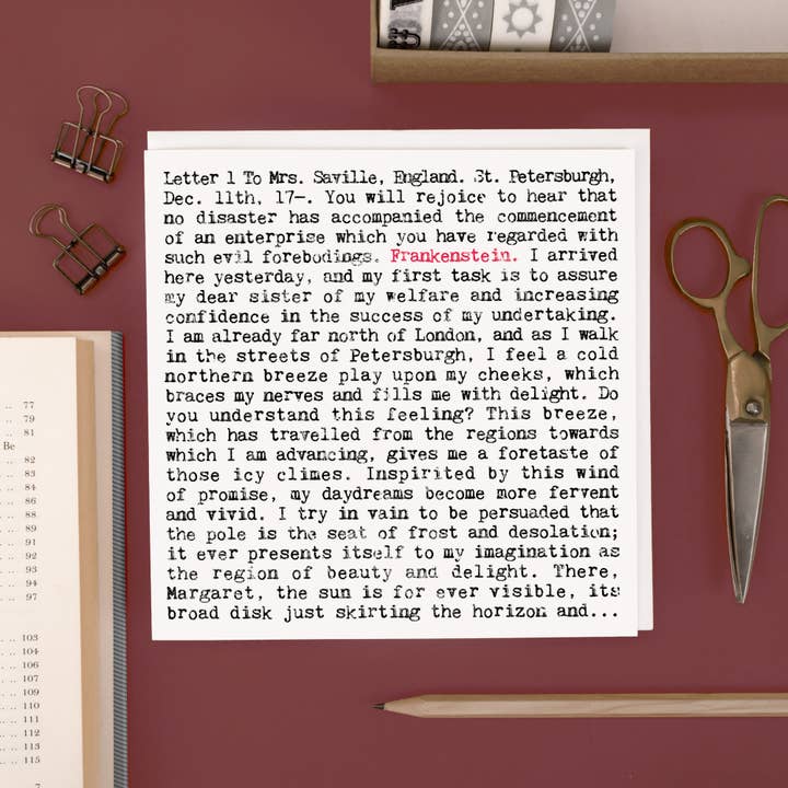 Frankenstein Greeting Card, Mary Shelley Classic Book for wholesale by Coulson Macleod (U.S. Duties Paid)