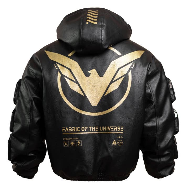 Veste en cuir noir et or de type BLC-070 pour la vente par Fabric of the Universe