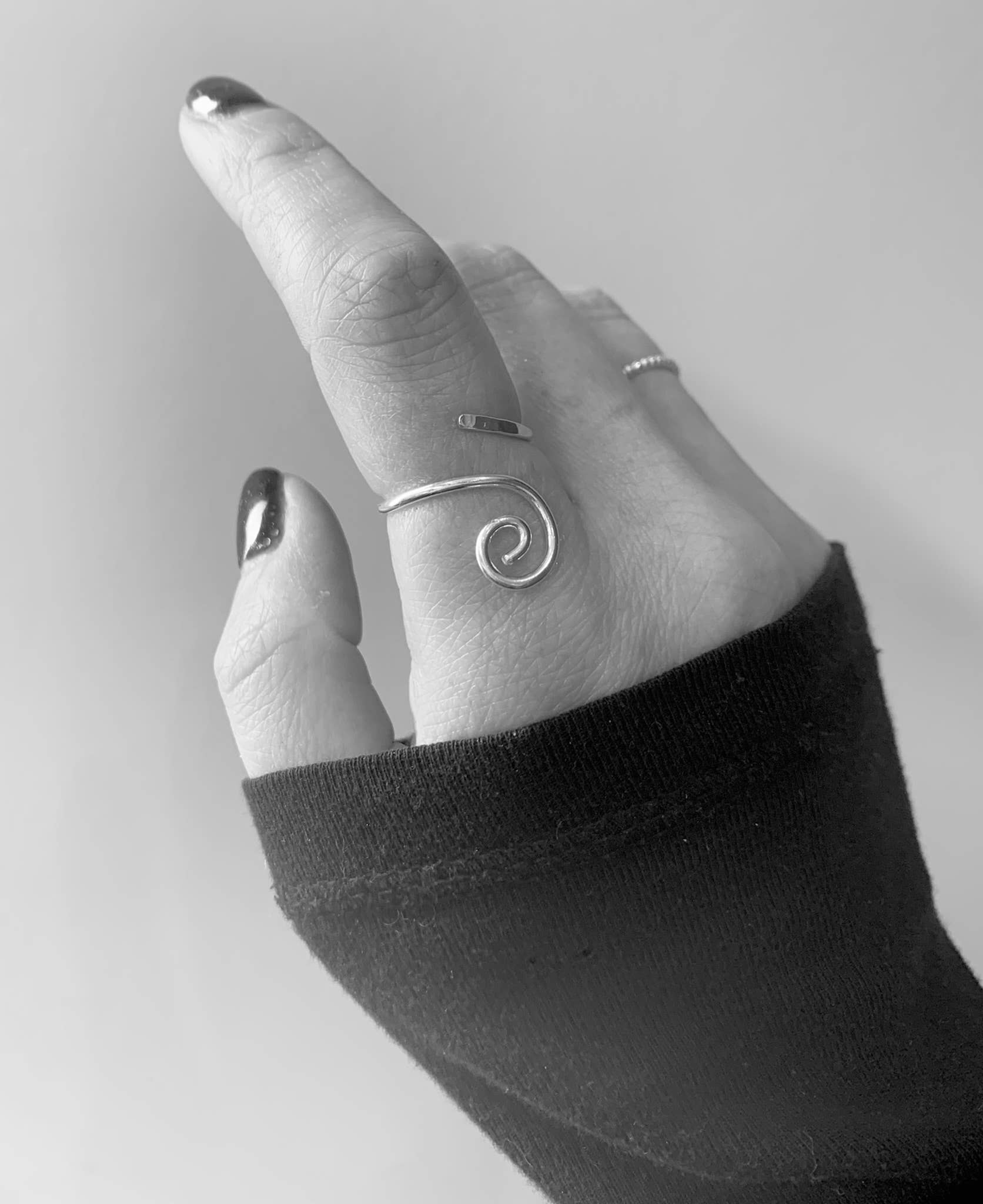 Verve Jewellery – wholesale Band/stacked ring – Adjustable sterling silver wave ring, silver spiral ring3