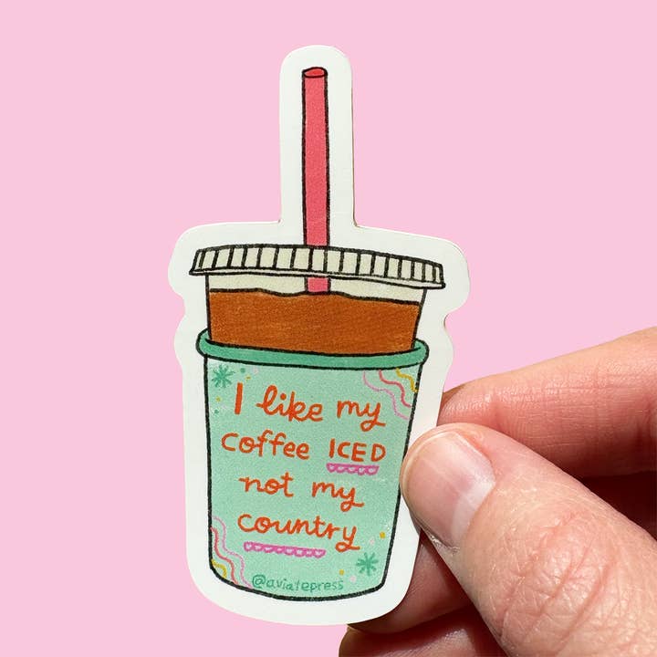 Anti ICE Iced Coffee Sticker for wholesale by Aviate Press