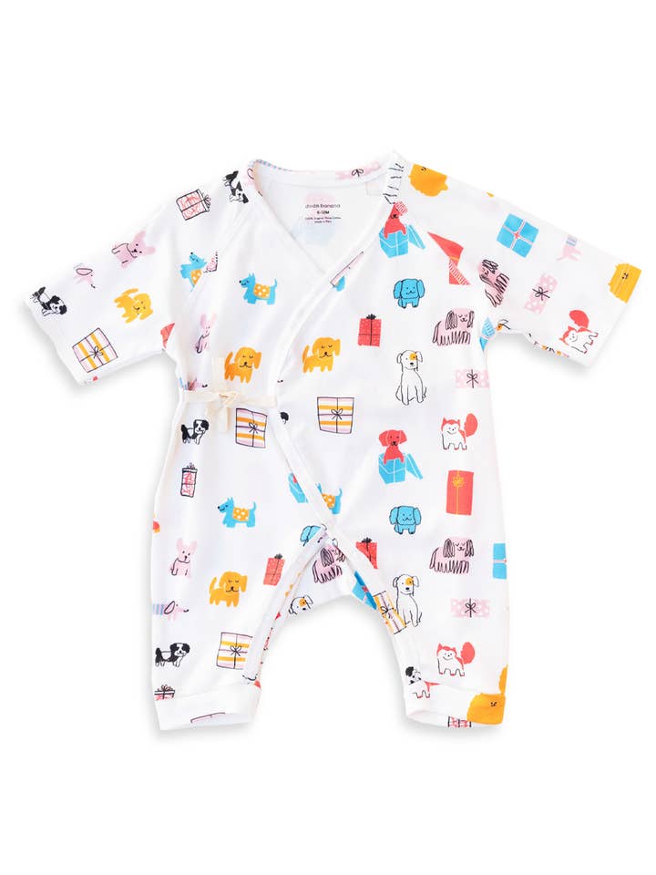 Puppy Party Baby Kimono Onesie for wholesale by Dodo Banana