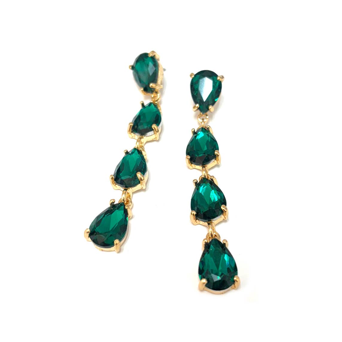 StarryNYC - Wholesale Dangle Earrings - Glass Stone Teardrop 4 Link Iridescent Crystal Earrings23