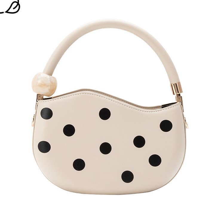 Jennie Cream Recycled Vegan Polka Dot Top Handle Bag for wholesale by Melie Bianco