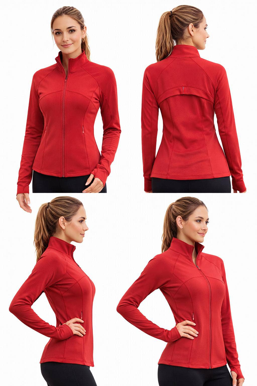 Color 5 - Wholesale Athletic Jacket - Women's - Premium solid color active wear  define jacket with pockets7