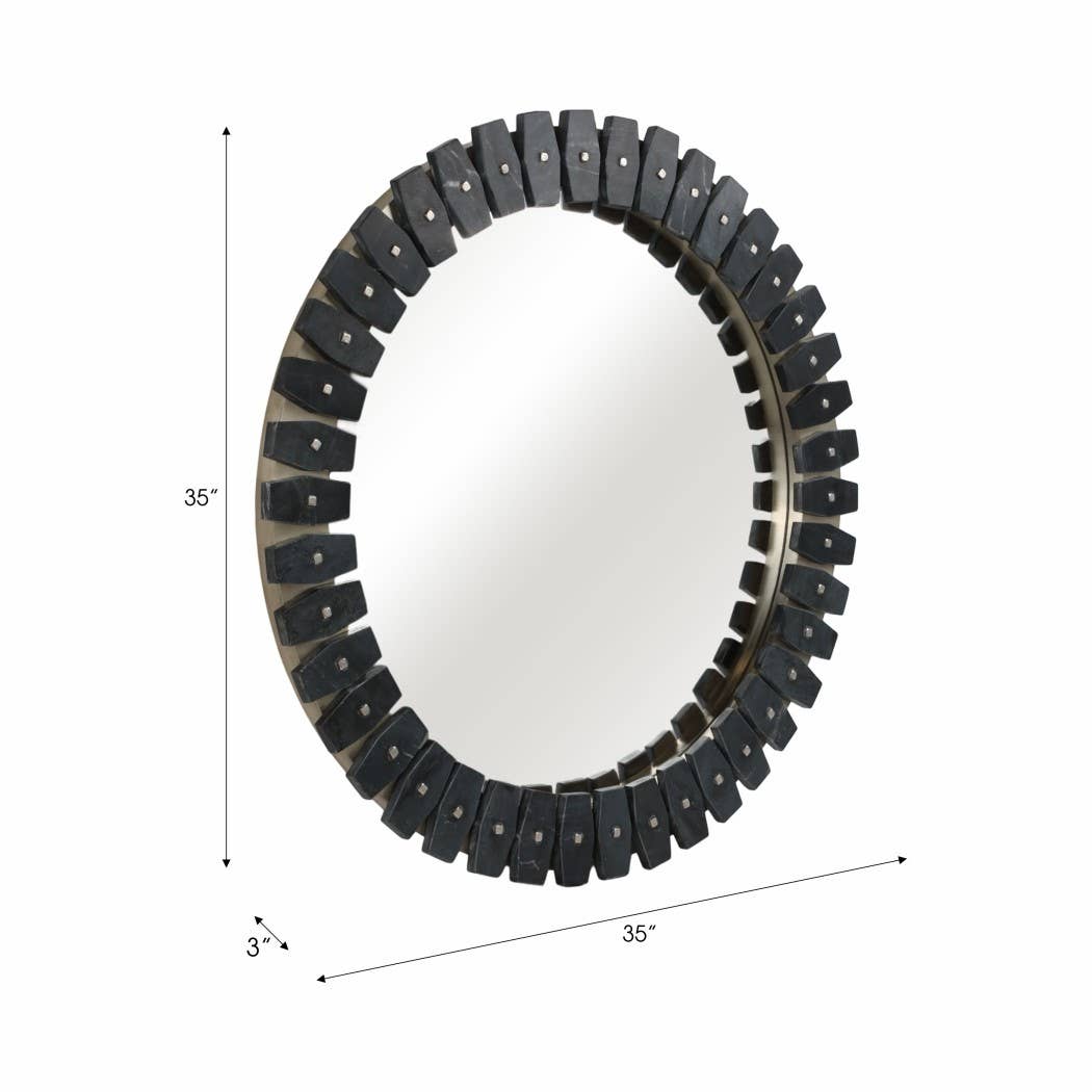 Sagebrook Home - Wholesale Wall Mirror - Marble Glass Round Tile Wall Mirror - Black, 35 in.1