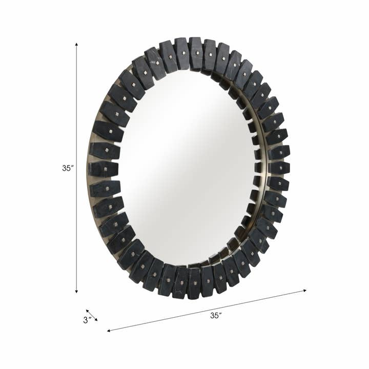 Sagebrook Home - Wholesale Wall Mirror - Marble Glass Round Tile Wall Mirror - Black, 35 in.1