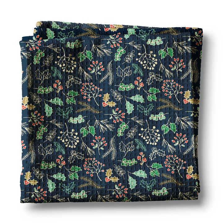 Christmas Navy Garland Kitchen Tea Towel Waffle Holiday for wholesale by Canary Road