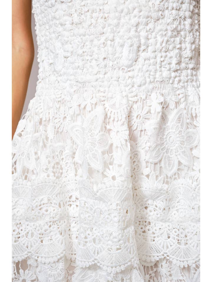 OFF WHITE 36861D - Strapless Shirred Guipure Lace Mini Dress for wholesale on Faire3