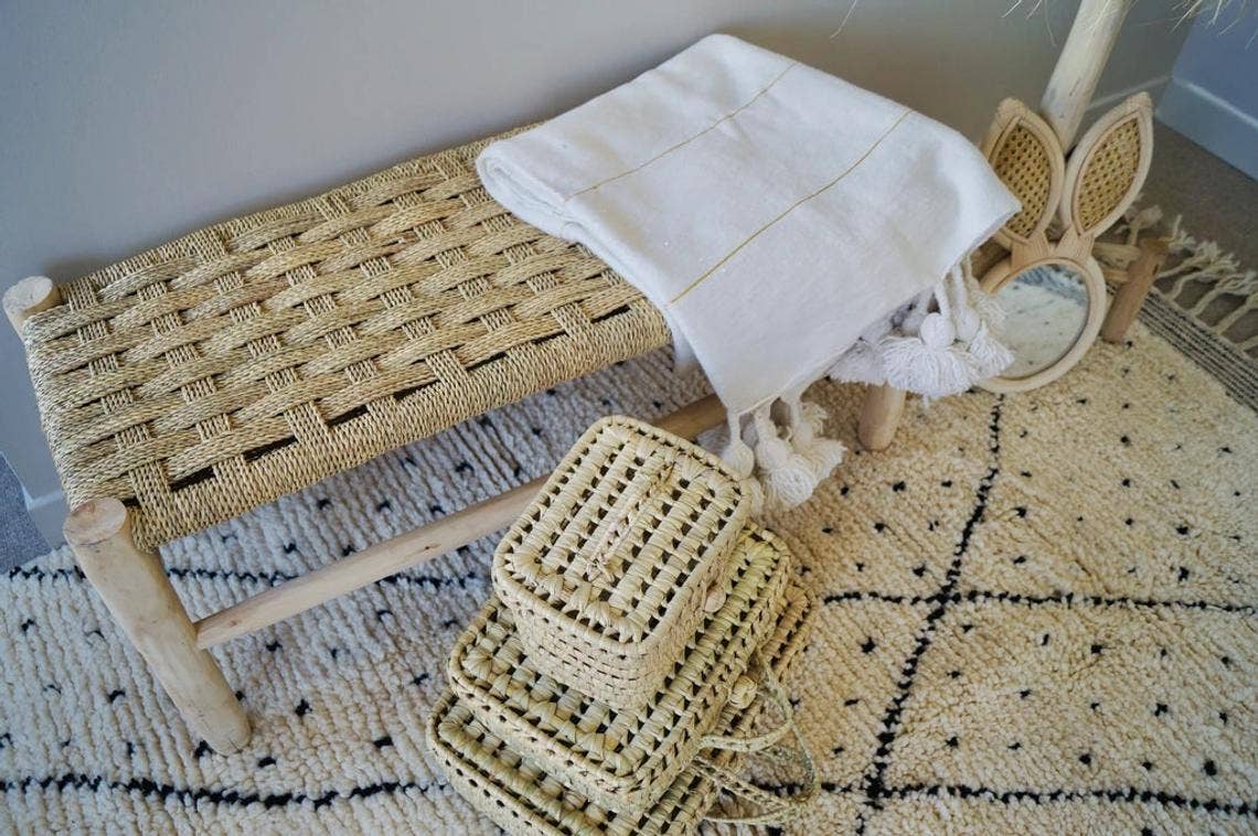 Bohome Living - Vente Bancs - Banc marocain en bois et tressage naturel 100cm4