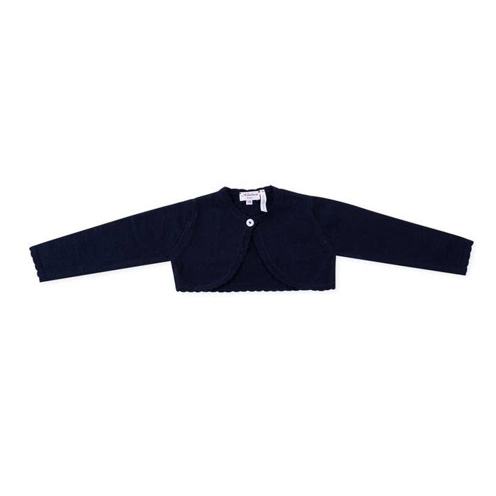 Kidiwi handmade - Wholesale Cardigan - Kids - Béatrice, Bolero girl 1 button, 100% merino wool, Navy