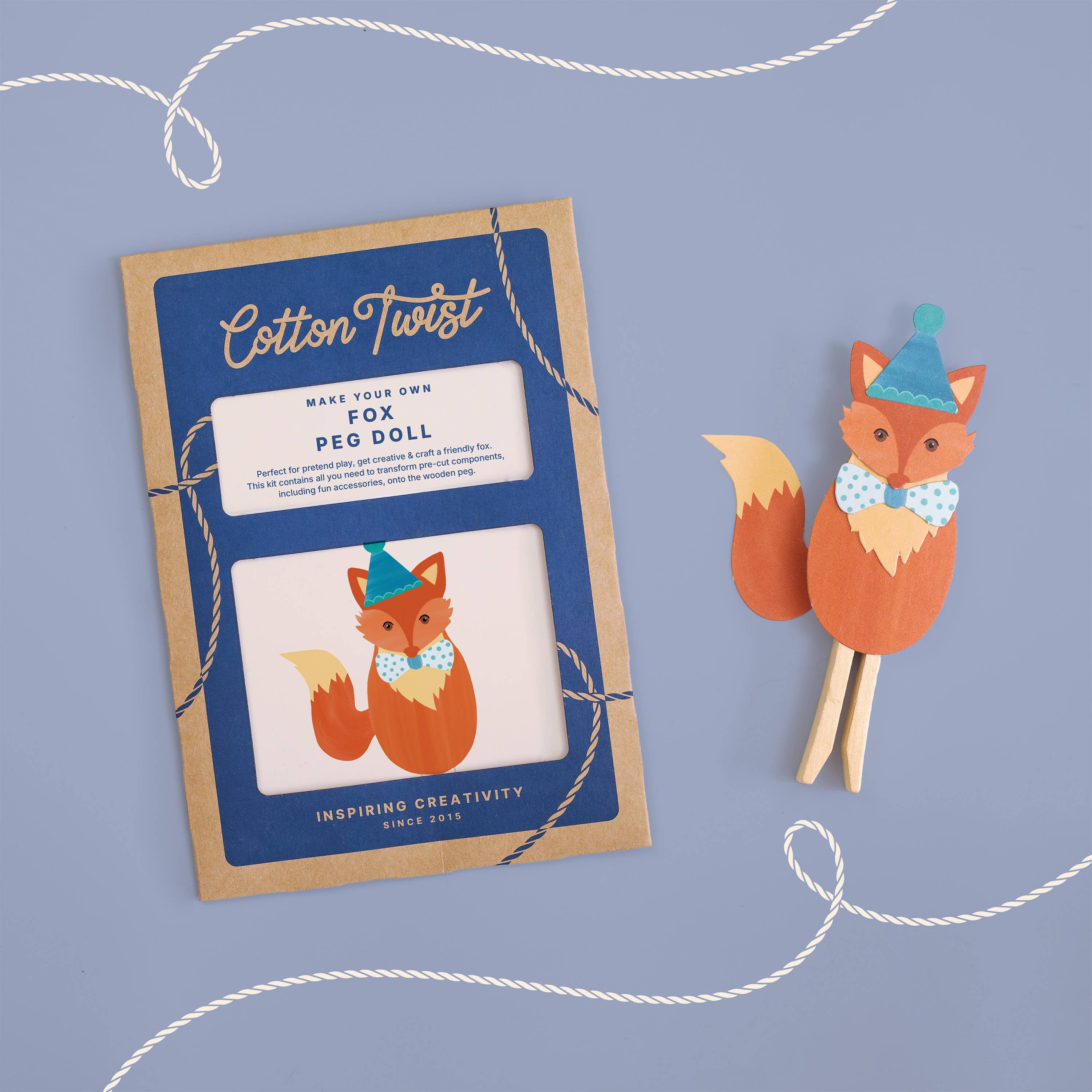 Cotton Twist (USA DUTIES PAID) – wholesale DIY-pysselkit - Barn – Gör din egen Fox Peg Doll Kit