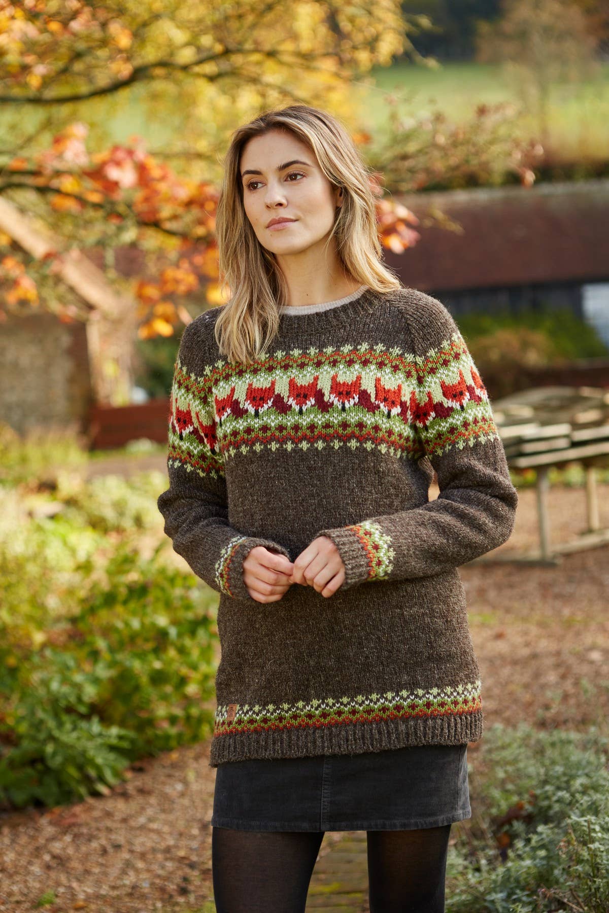 Pachamama Ltd - Wholesale Knit Sweater - Women's - Skulk of Foxes Fair Isle Wool Knit Animal Sweater Brown4