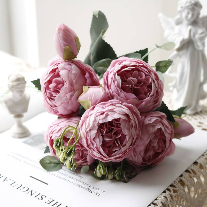 Sweet Home Deco - Wholesale Artificial Flowers - 12'' Silk Peony Flower Bunch, Spring Wedding/Home Decors