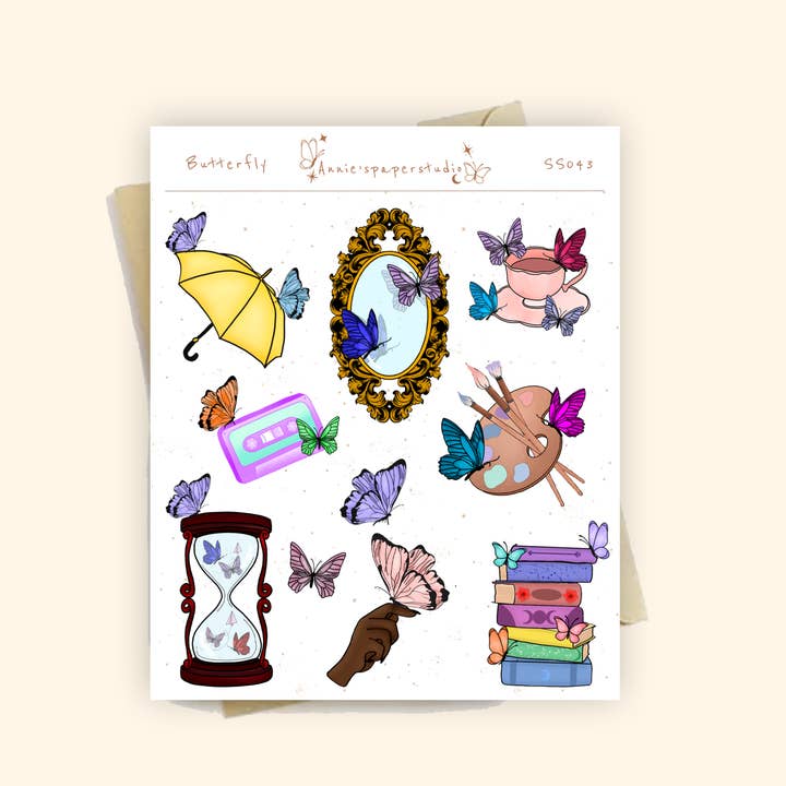 Aesthetic butterfly sticker sheets for wholesale by Annie's paper studio