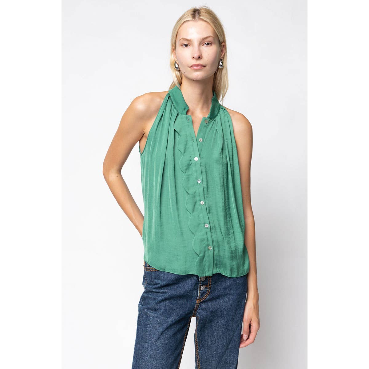 Naked Zebra - Vente Débardeur – femme - Haut sans manches boutonné à bordure festonnée8