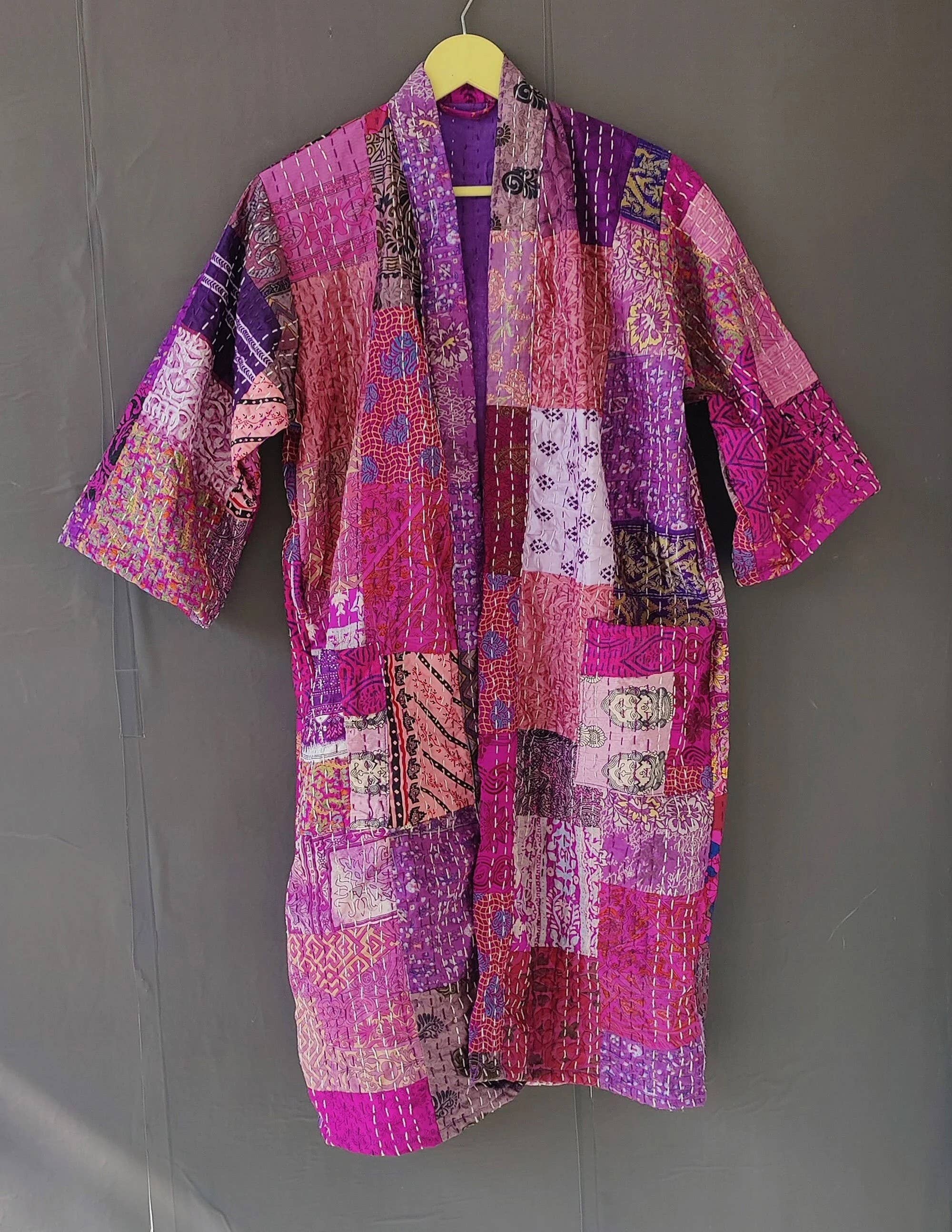 bhavnas boutique - Wholesale Kimono – Women's - Women Sari Kantha Kimono Robe Patchwork Jacket Bathrobe