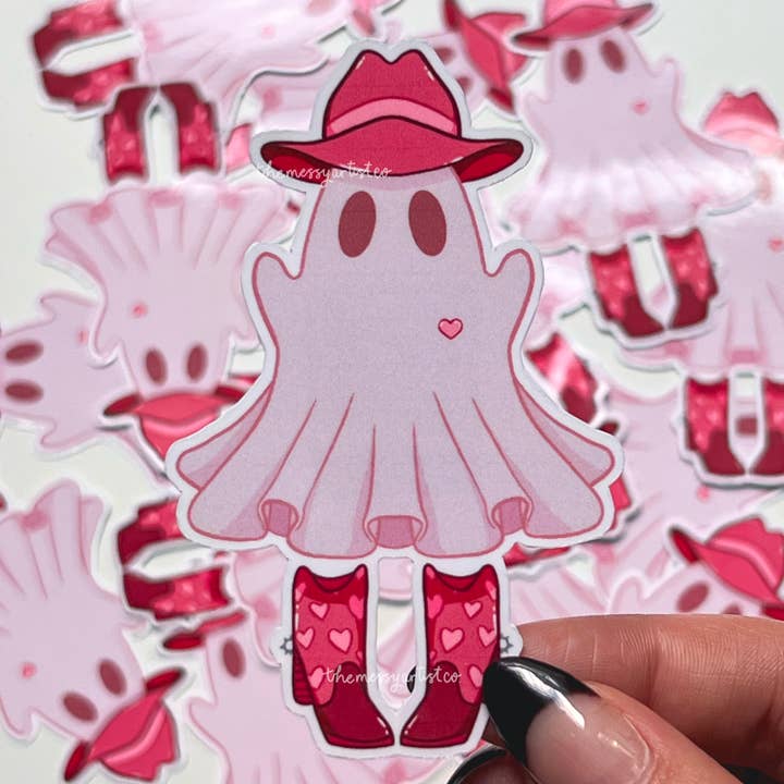 Autocollant Lover Cowboy Ghost, autocollant Halloween pour la vente par The Messy Artist Co.