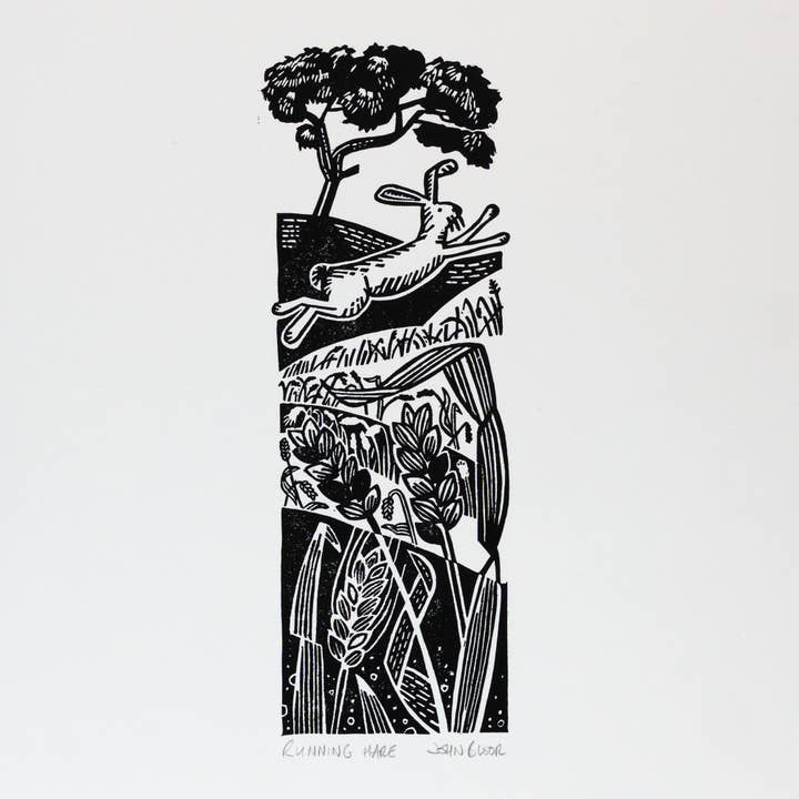John Bloor Printmaker - Wholesale Art Print - Running Hare hand printed linocut print