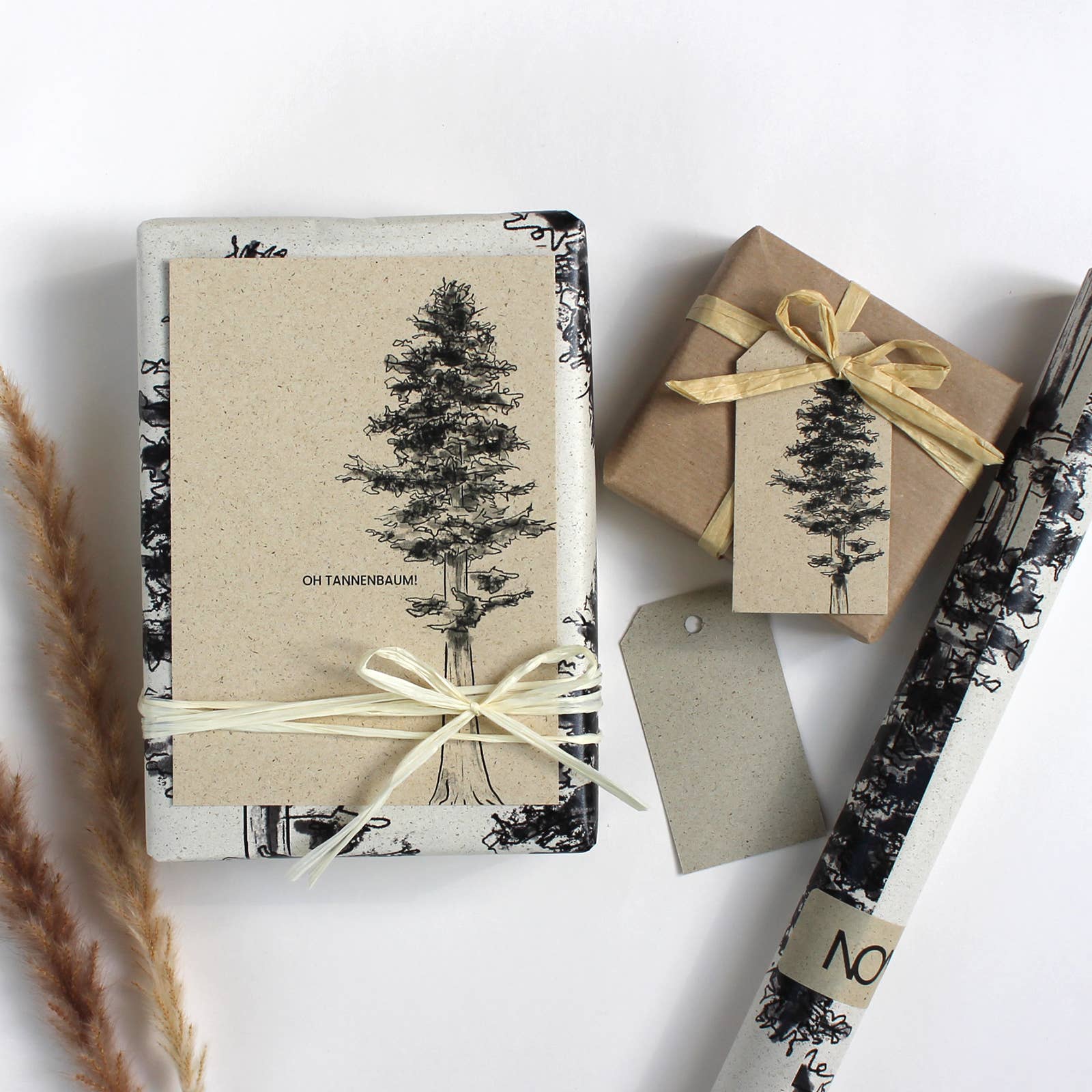 NOA Papeterie - Wholesale Wrapping Paper Roll - Gift wrap roll made of grass paper, length: 300cm, white fir3