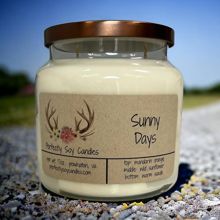Bougie en cire de soja à double mèche Sunny Days 17 oz pour la vente par Perfectly Soy Candles