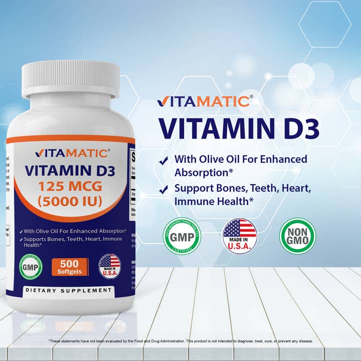 Vitamatic - Wholesale Oral Supplement/Vitamin - Vitamatic Vitamin D3 5000 IU (125 mcg) - 500 Softgels