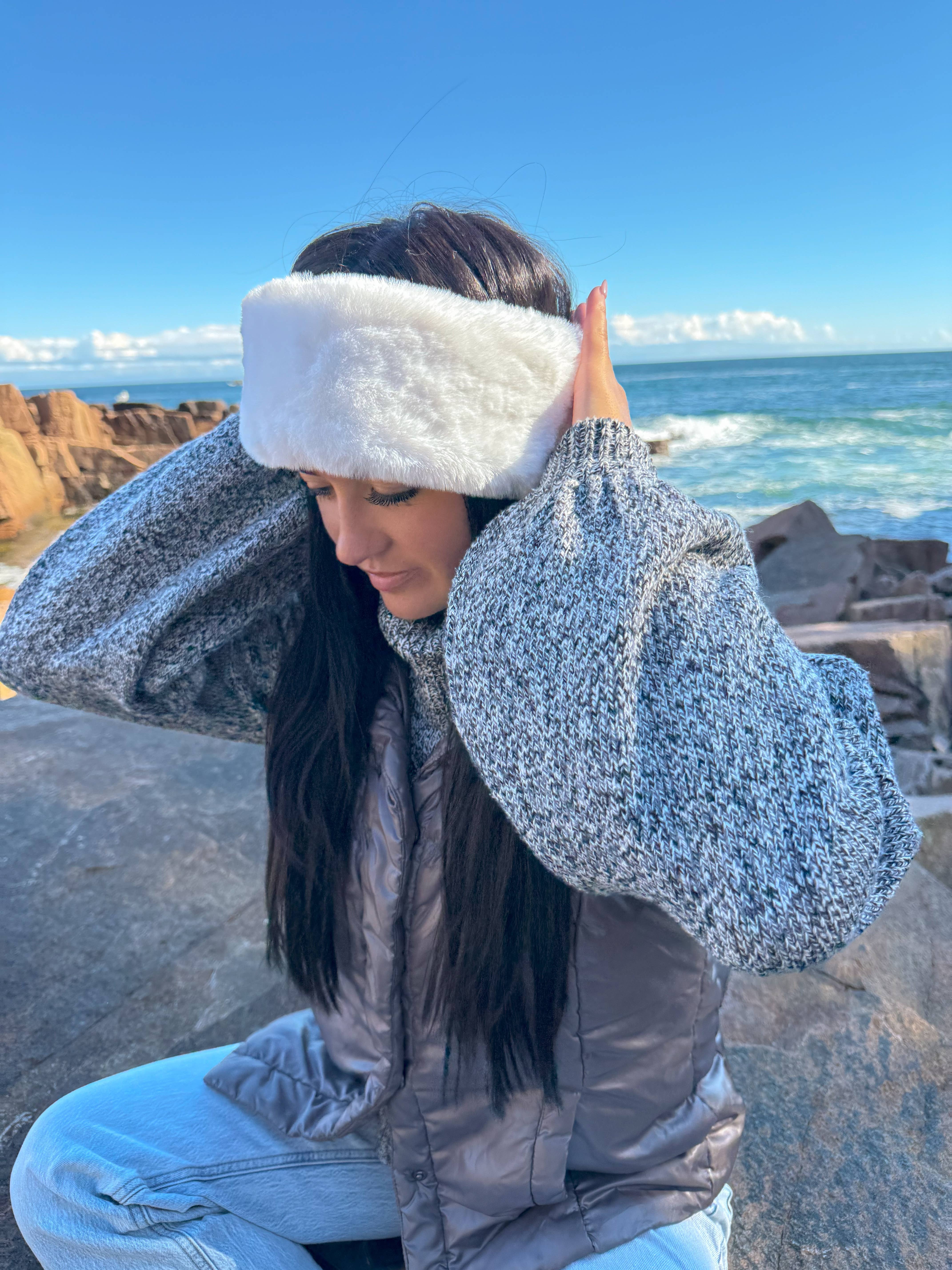 Dk Grey Faux Fur C.C Women's Fashion Headband for wholesale on Faire