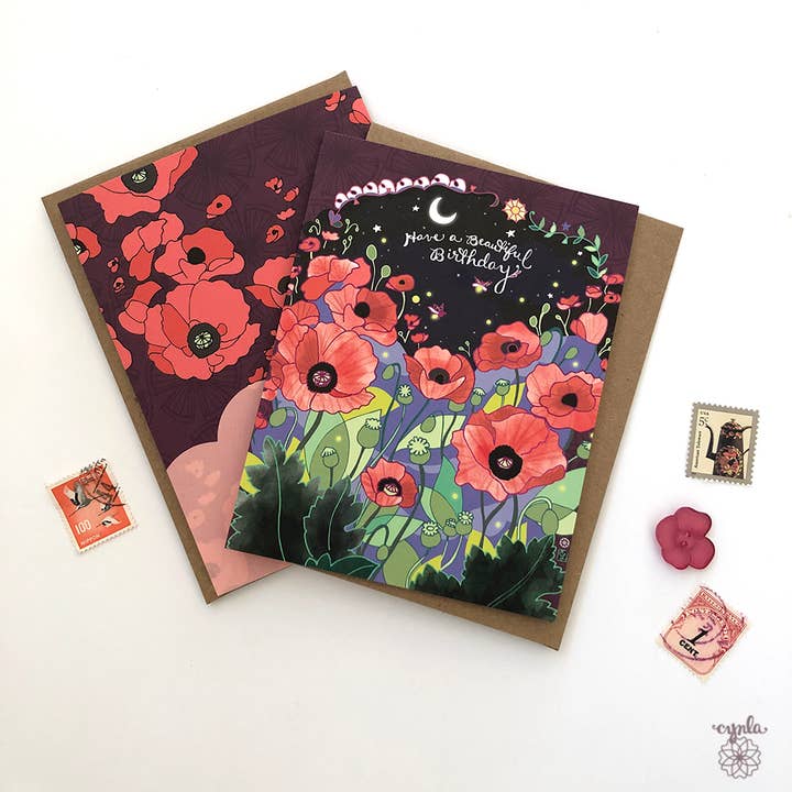 Cynla - Wholesale Birthday Card - Poppies greeting card - poppy birthday flowers card1