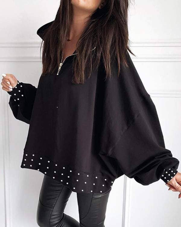 Fashion Combination - Wholesale Blouse - Women's - beaded detail zipper casual blouse7