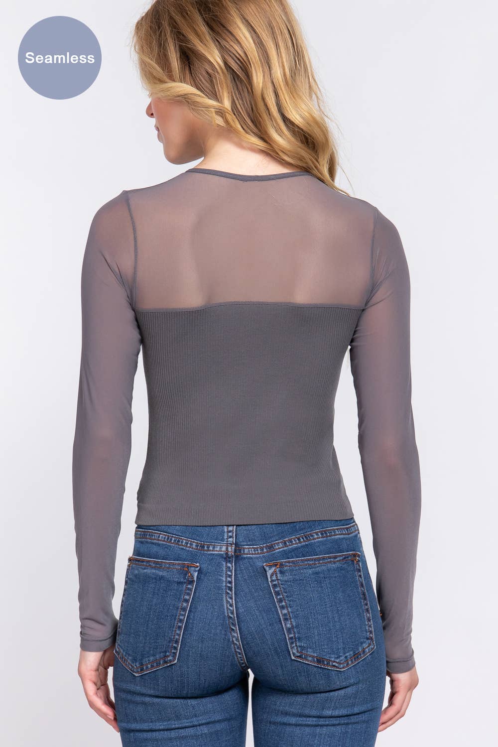 Active Basic | Active USA - Wholesale Knit Top - Women's - Long Sleeve Round Neck Mesh Combination Seamless Top1