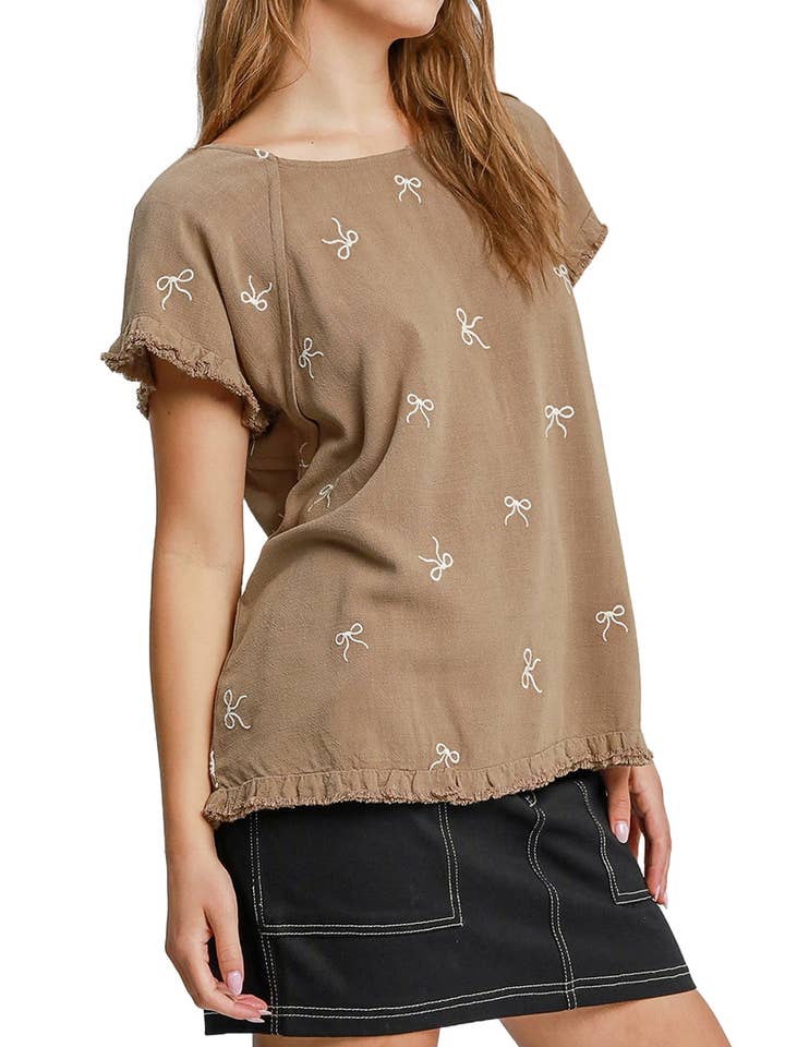 Top bordado con cinta en mezcla de lino para venta al por mayor de Vanilla Monkey