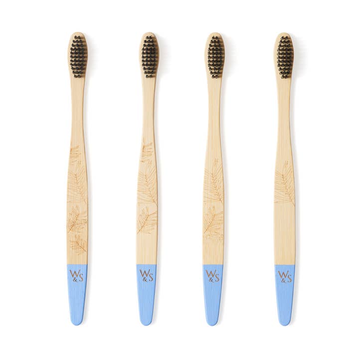Escova de dentes de bambu para adultos (FSC 100%) - Pacote com 4 - Cerdas firmes por atacado de Wild and Stone