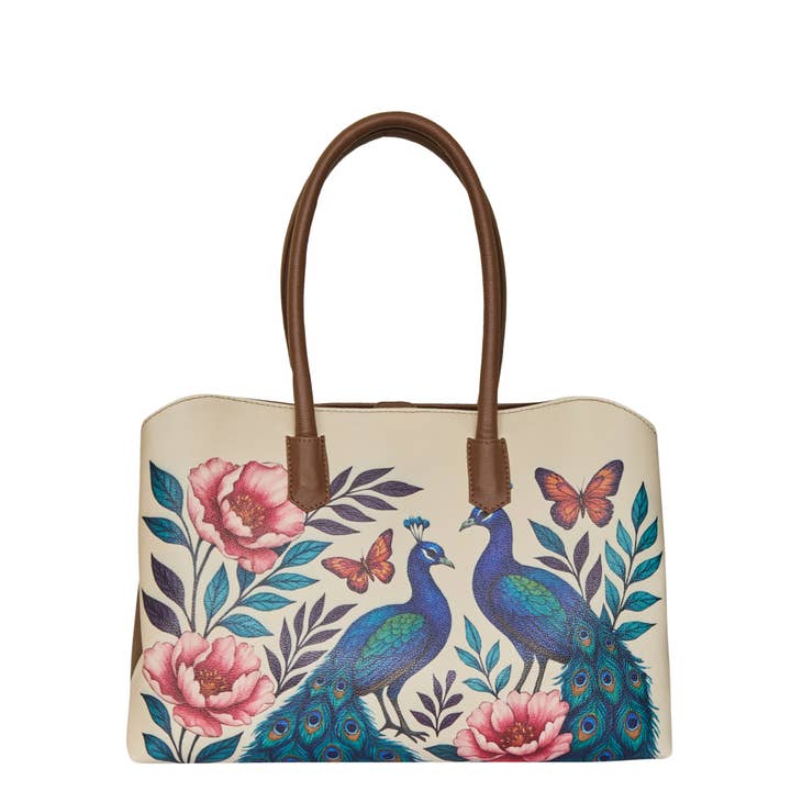 Peacock Printed Genuine Leather Carryall Tote Bag for Women for wholesale by Sishka Ltd