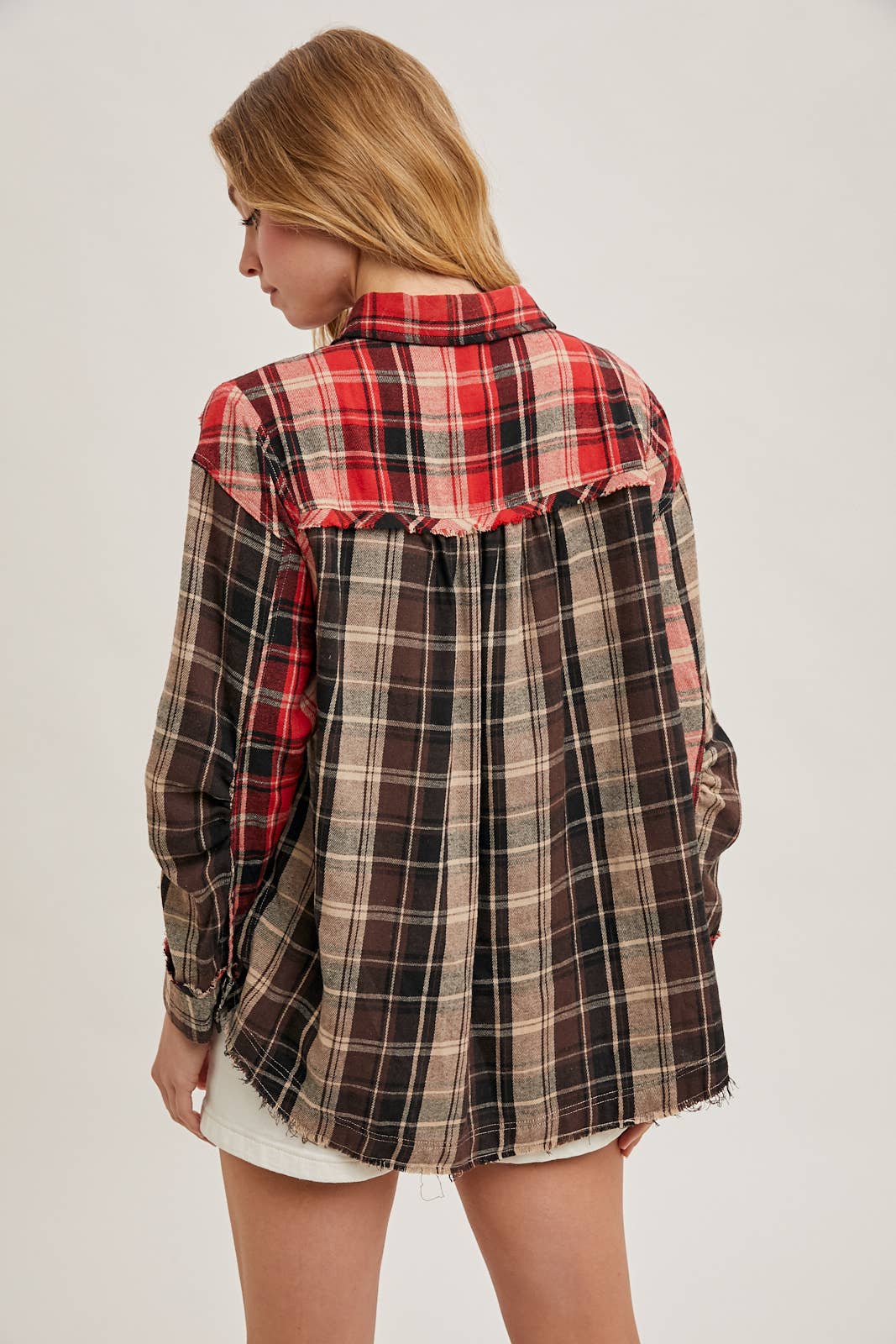 Bluivy - Wholesale Button Down Shirt - Women's - DISTRESSED HEM BUTTON DOWN PLAID SHIRT - 4TH OF JULY17