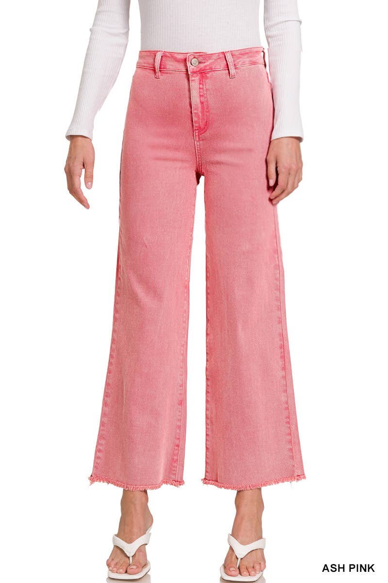 42POPS – wholesale Jeans - Dam – .Syra-tvättade fransiga avklippta raka vida byxor19