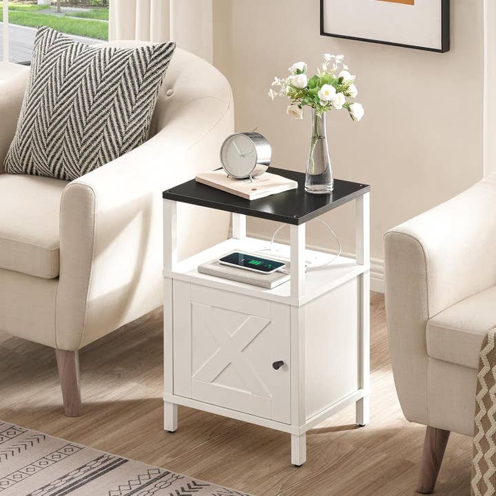 White Farmhouse Bedside Nightstand With USB Type C Ports for wholesale on Faire3