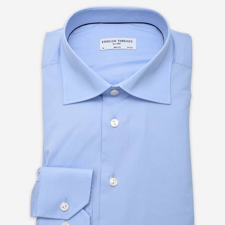English Threads - Wholesale Button Down Shirt - Men's - Sky Blue Cotton Stretch Shirt - Regular Fit