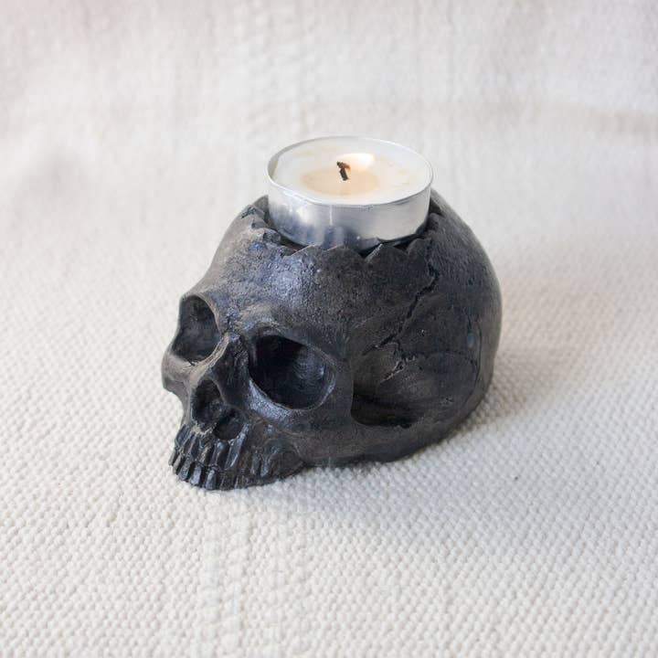 Halloween Gothic Concrete Skull Tea Light Candle Holder for wholesale by Moderniche