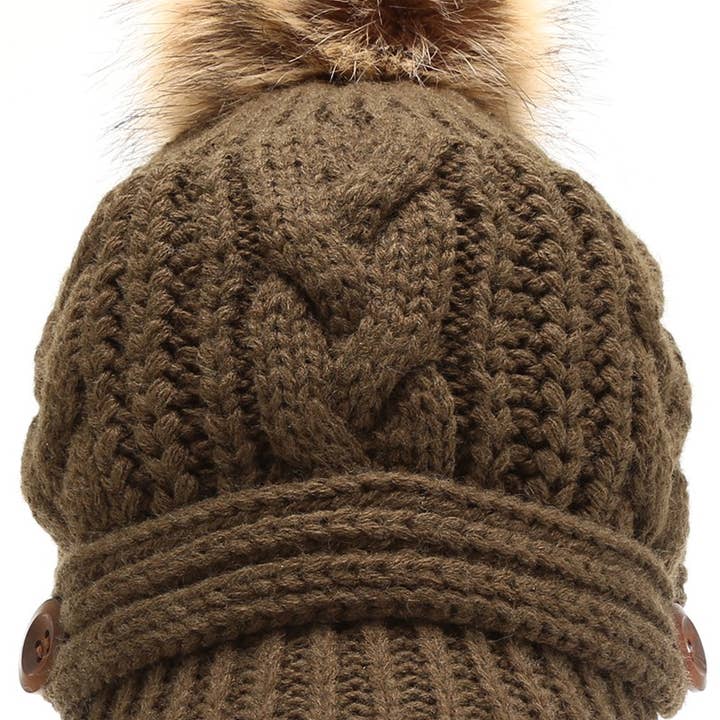 Fashion City - Wholesale Beanie - Women's - Women's Cable Knitted Visor Beanie Hat with Pom9