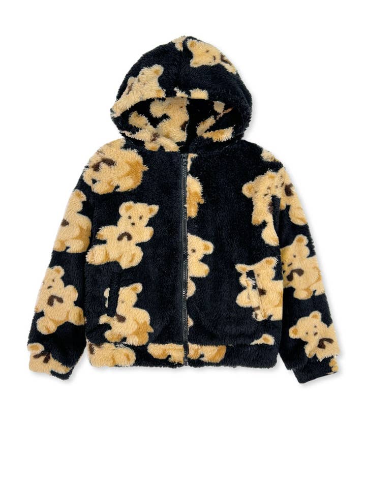 Cutie Patootie Clothing - Wholesale Jacket - Kids - TFJ-K24-9039T Toddler's Coral Fleece Teddy Hoodie Jacket