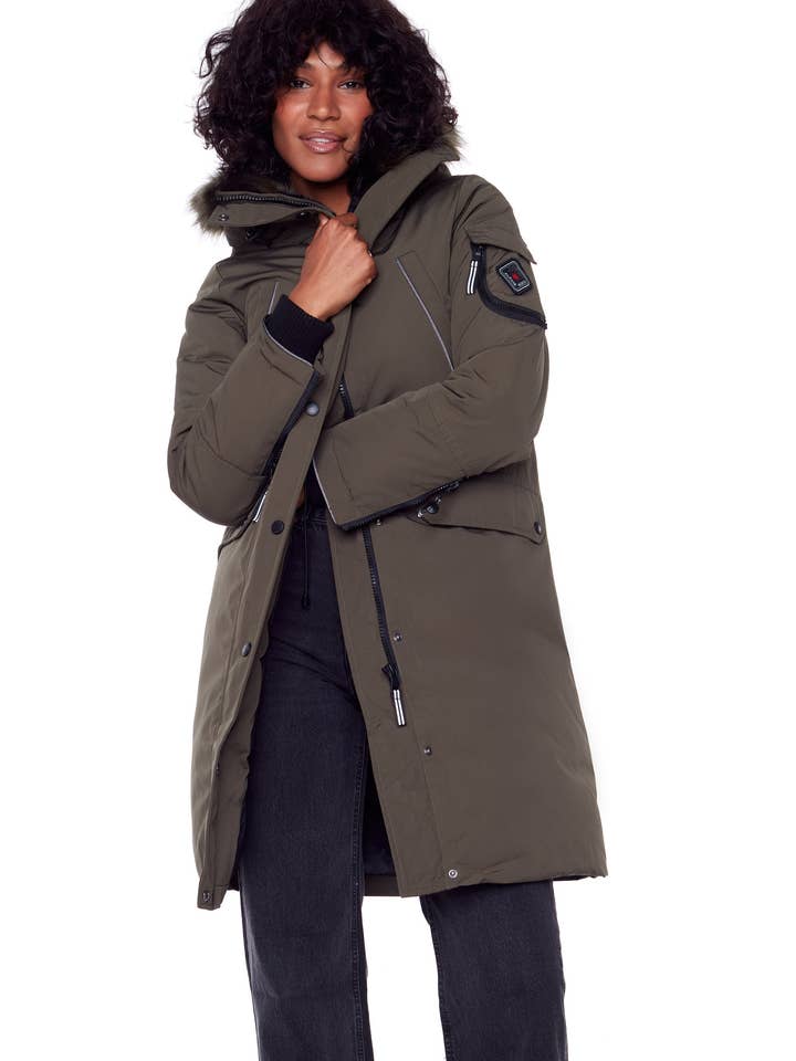 LAURENTIAN | WOMEN'S VEGAN DOWN (RECYCLED) LONG PARKA, OLIVE for wholesale on Faire5