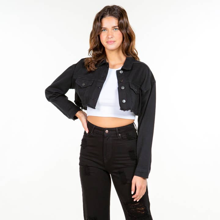 GIACCA CROPPED IN DENIM CON RETRO INVECCHIATO RJK8086 per la vendita all'ingrosso da parte di American Bazi