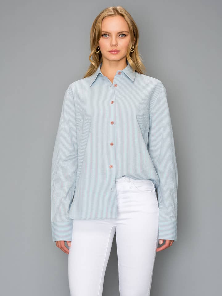 Randig Knapp Ner Långärmad Topp för wholesale av GPD label