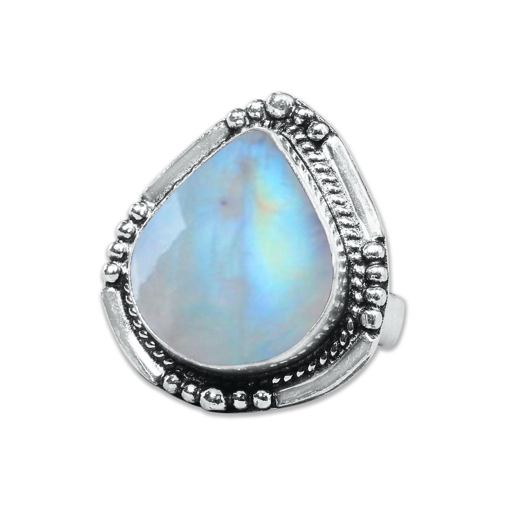Handmade Jewels - Wholesale Cocktail/Statement Ring - Rainbow Moonstone AAA Rings – Silver-Plated, Handmade, Shimmering Blue (Made to Order)6