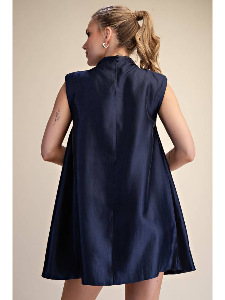 Glam - Wholesale Dress - Women's - Sleeveless Shoulder Pad Gathered Detail Mini Dress4