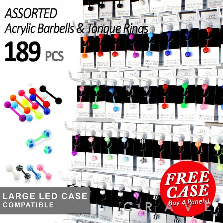 189PCS OF MIX BIO-FLEX ACRYLIC BALL BARBELL&TONGUE RING for wholesale by CRAVE BODY JEWELRY