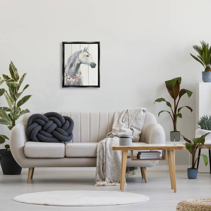 Stupell Industries – Engroshandel Kunsttryk – Spirit hingst hest med blomsterkrans flydende indrammet