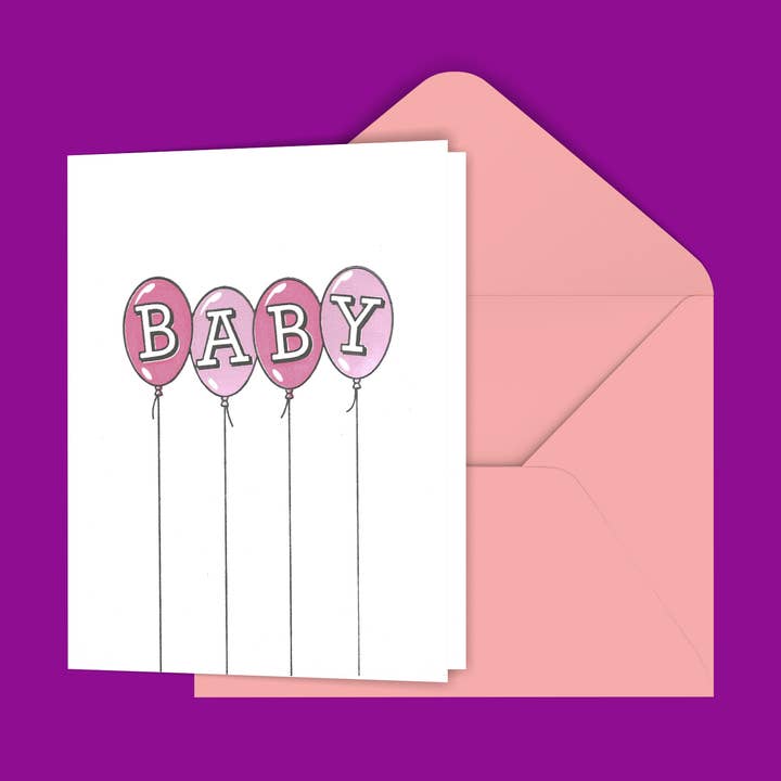 Baby Balloner (Pink) Lykønskningskort for engroshandel hos Black River Letterpress & Paper Co.