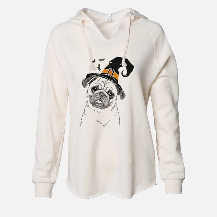Witch Macy the Pug - Cali Wave Hooded Sweatshirt for wholesale by Inkopious
