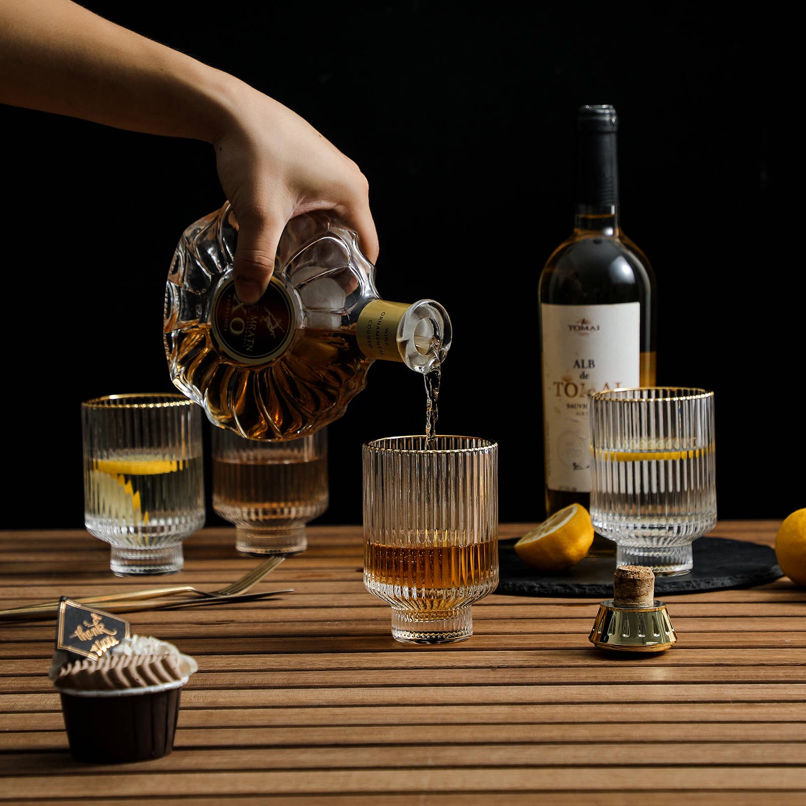 Everest Global - Wholesale Drinking Glass/Cup - Origami Style Glass Cup Set of 6 Gold Rim1